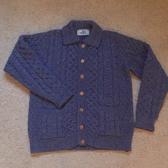 100% Wool Blue Cable-knit Irish Sweater - Picture 1 of 5
